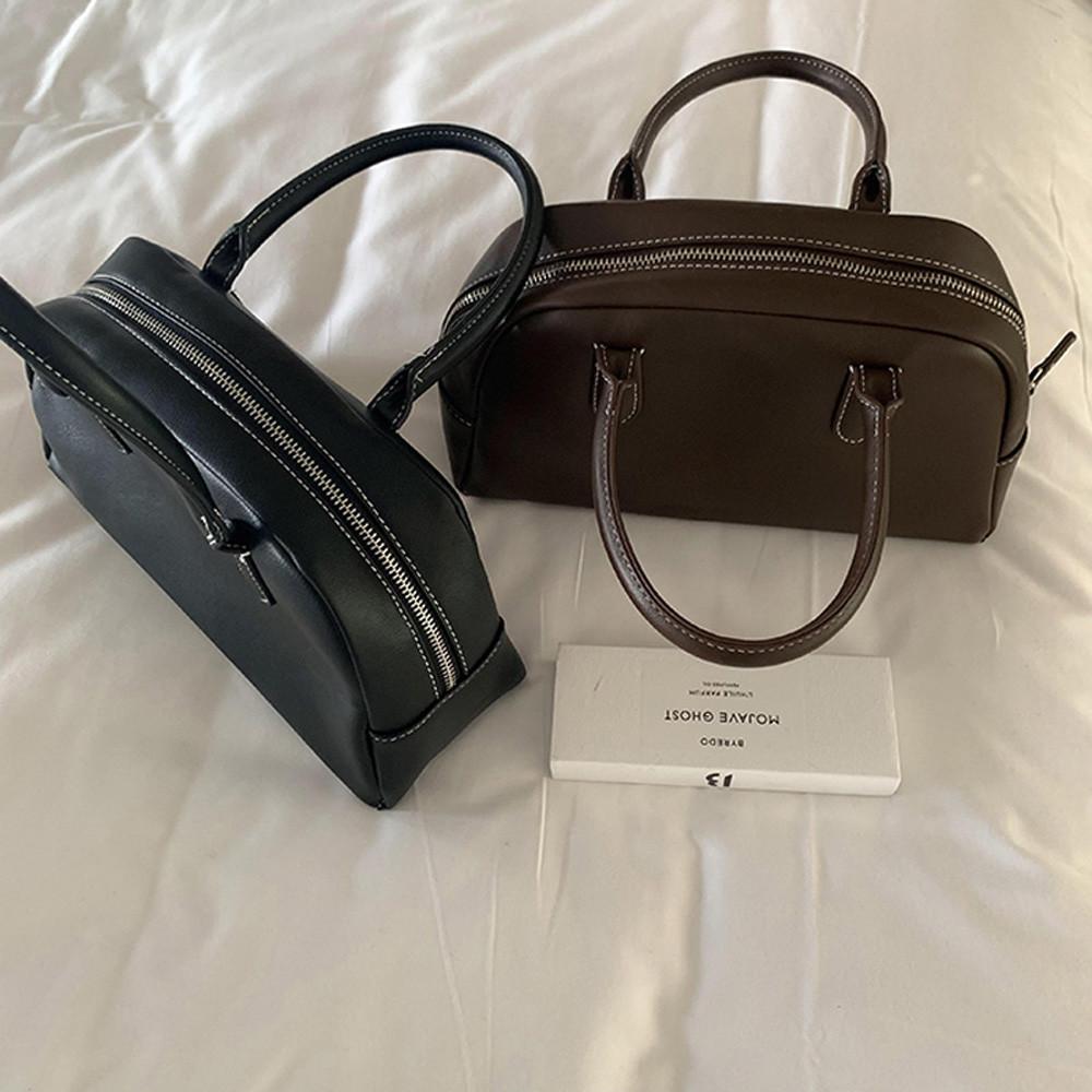 심플 스퀘어백 스티치 탑핸들 미니 보스턴백 토트백