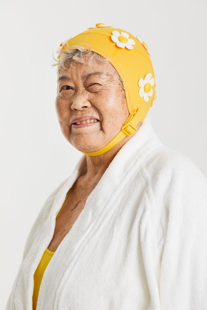 FLOWER DIP yellow (성인용) 레디투킥 수영모자, 이효리 꽃수모