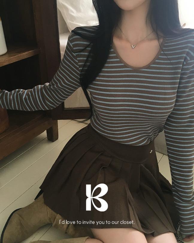 베이델리 [25F/W NEW][MADE]마론 스트라이프 유넥 골지 긴팔티