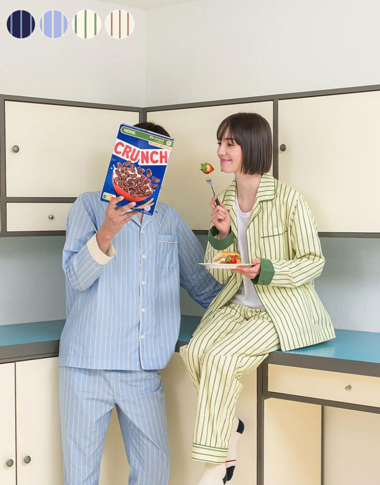 스트라이프 고밀도60수 순면 잠옷 커플잠옷 세트 파자마 홈웨어