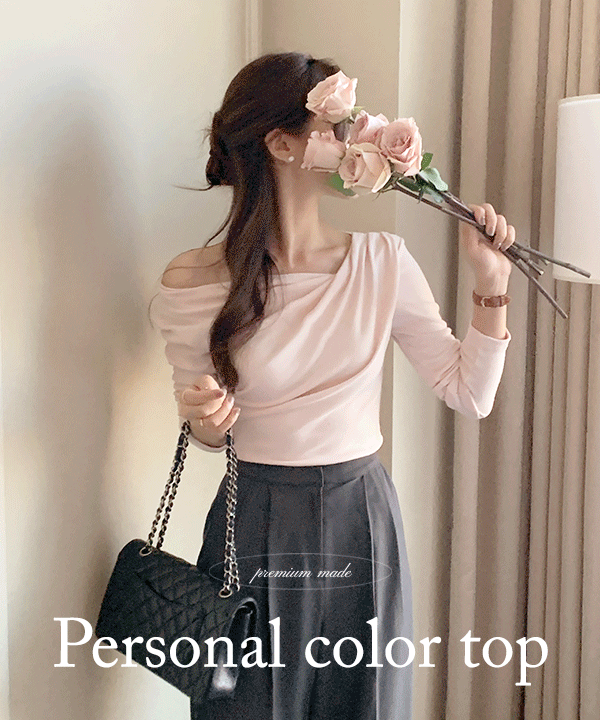 퍼빗 [셔링티1등/3만장돌파/출근룩오프숄더][P.B MADE] 퍼스널컬러 여리셔링 오프티 탑 (긴팔버전) - 6color