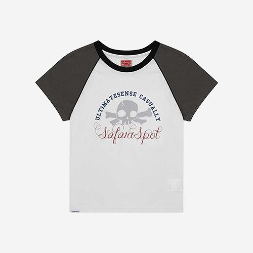 1/2 MULTI SKULL RAGLAN TEE (WHITE/CHARCOAL)