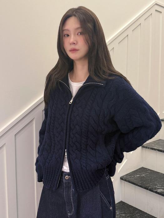 울 케이블 니트 집업 가디건_4COLORS