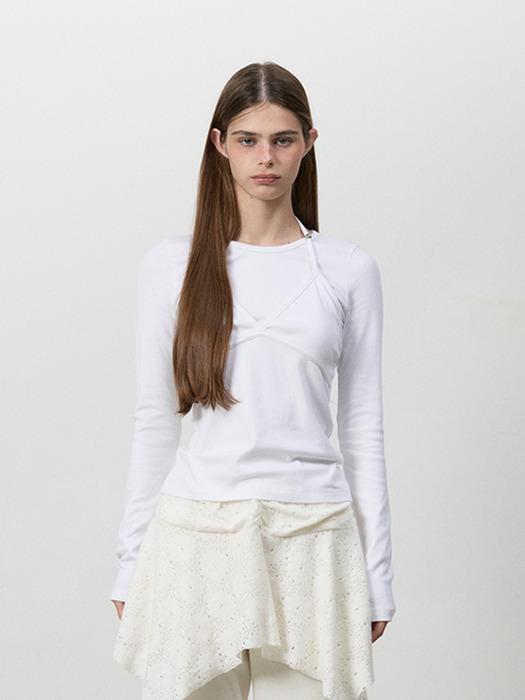 BEADY BRA LAYER LONG SLEEVE TEE WHITE