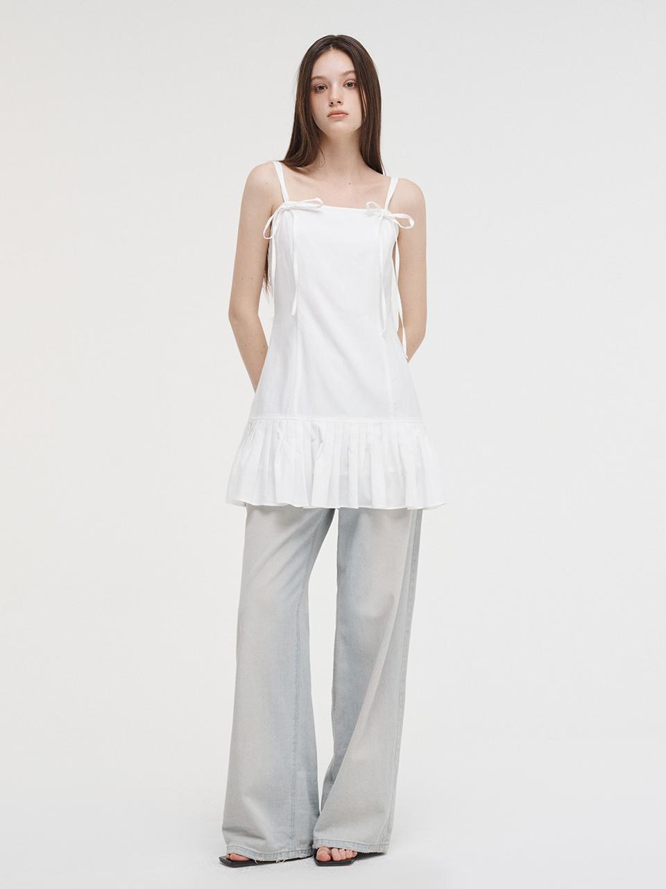 에트몽 Slip Pleats Mini Dress, White