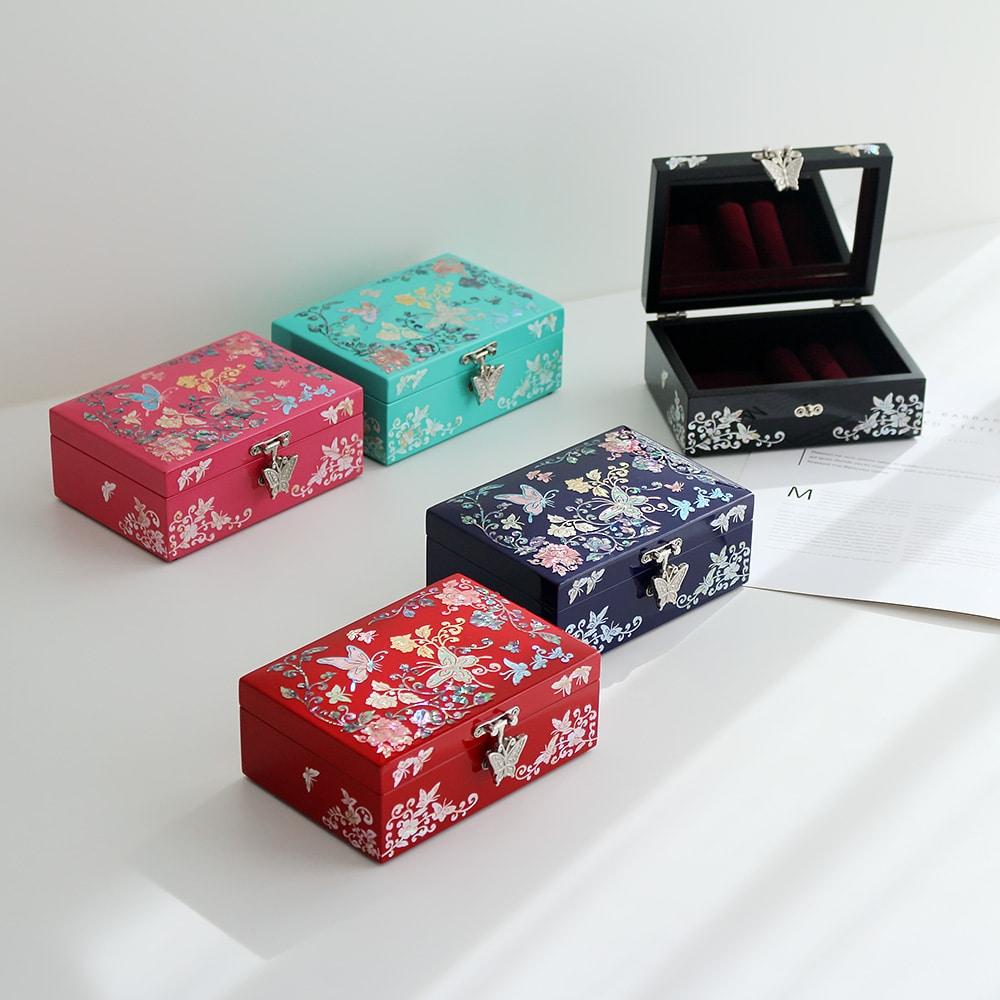 나전칠기 비비드 나비당초 자개보석함 14.5센티