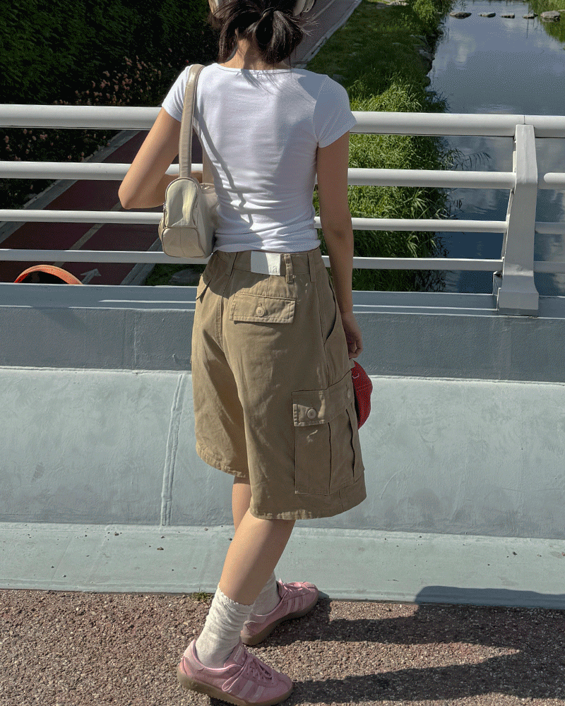 모어룸 [탄탄고퀄/주문폭주]헤밀 빈티지 카고 와이드 버뮤다 팬츠 (2color)