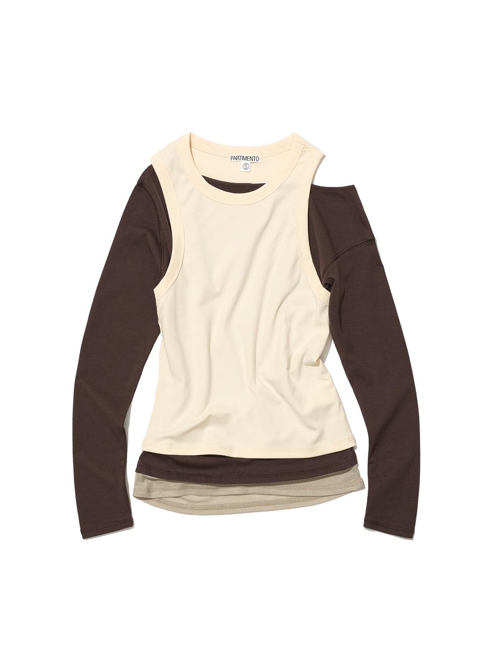 [WOMEN] (2 PACK) UNBALANCE DOUBLE LAYERED TOP_BROWN