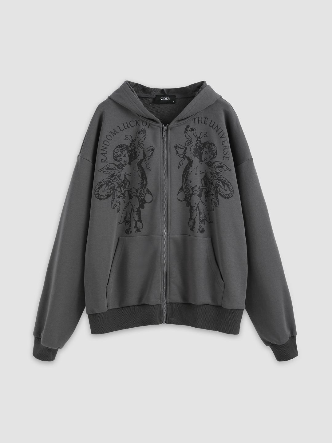Figure Zipper Up Oversized Hoodie