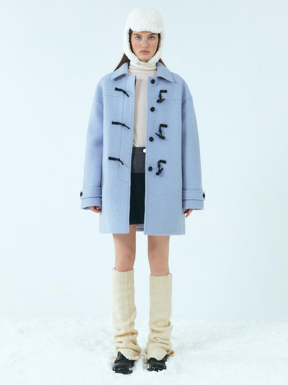 [LIVE 30%]Wool Duffle Half Coat, Sky Blue