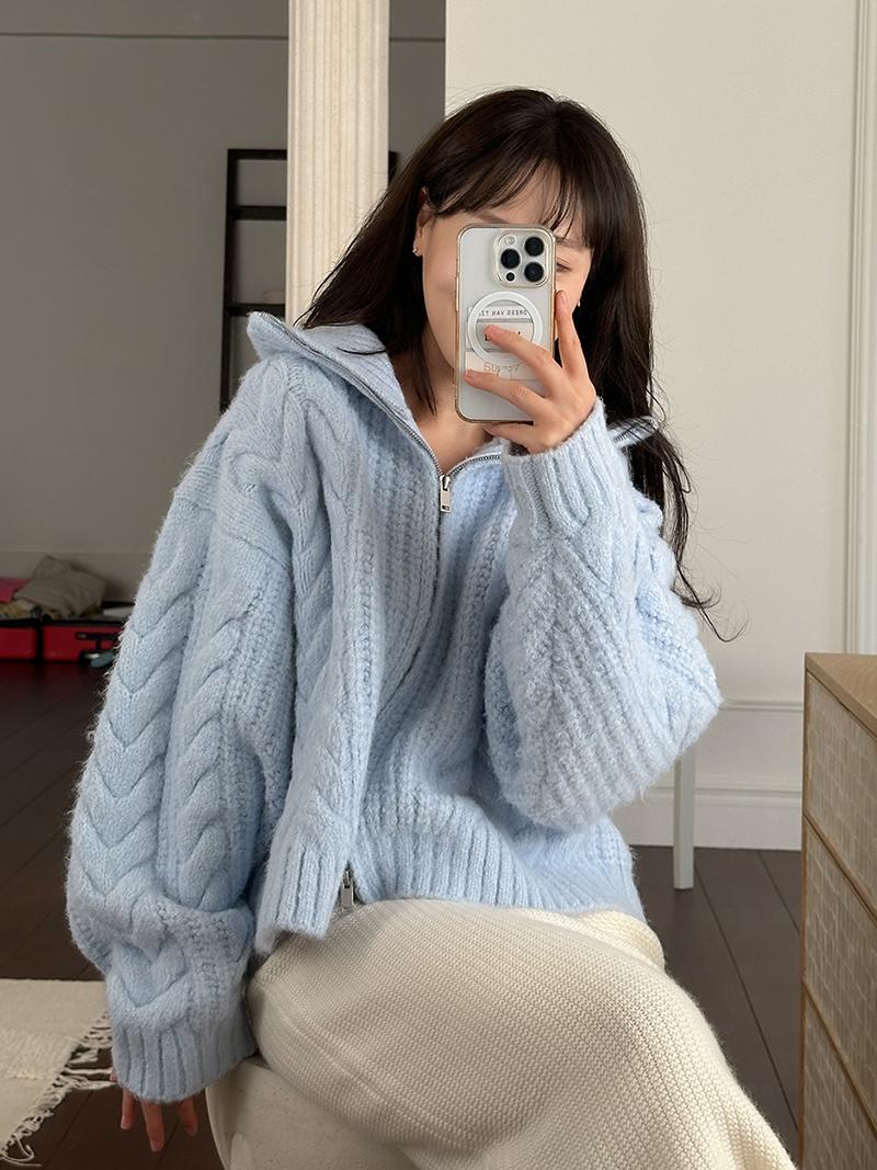 [반티아056] 꽈배기 울 집업 스웨터