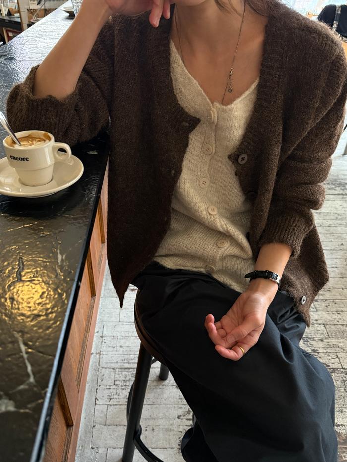 더블 폴 가디건*브라운