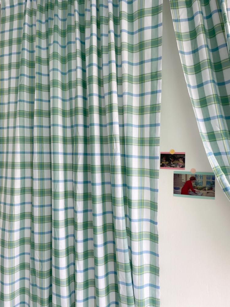 green check curtain 빈티지 체크 커튼 레트로 하이틴 키치 맞춤 아이방