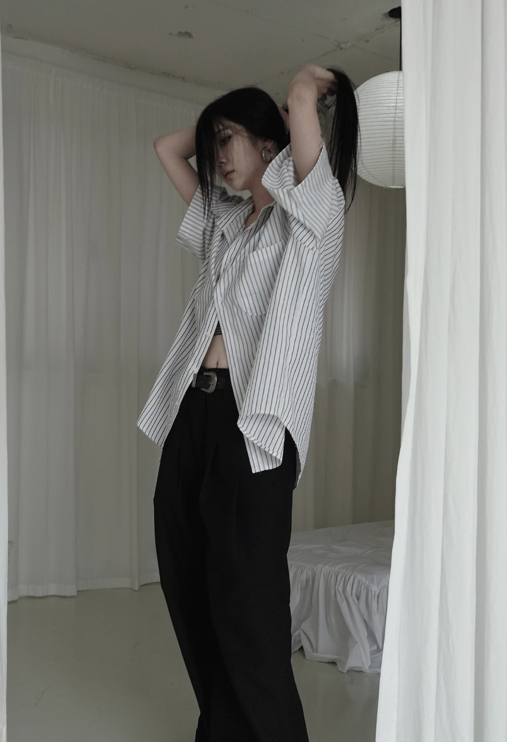 [unisex] overfit striped short sleeve shirt