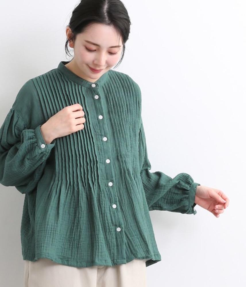 [JPN buying]  NONNO リリフ willow double gauze front pintuck blouse / (85) deep green