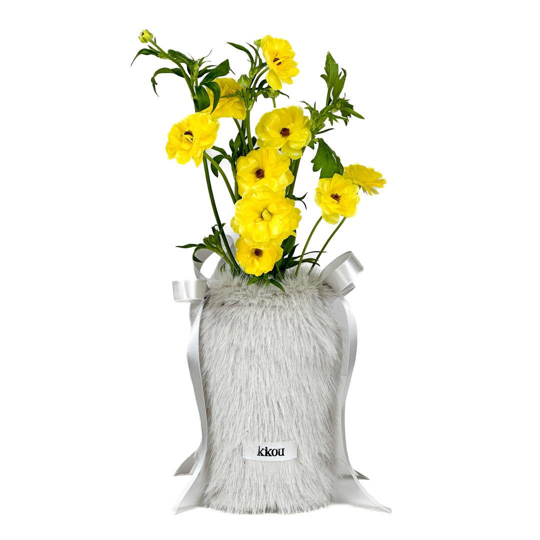 FURRY RIBBON VASE COVER (LIGHT GRAY) S