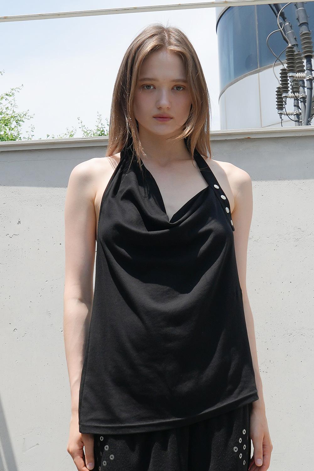 Halter Button Backless Top-Black