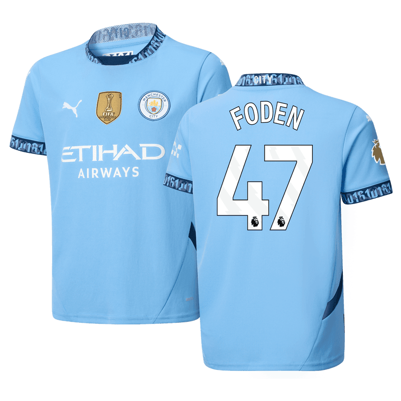 Kids' Manchester City Home Jersey 2024/25 With FODEN 47 Printing