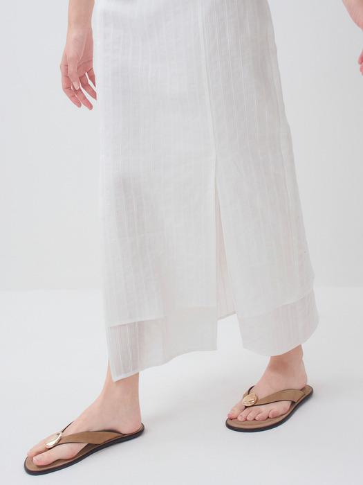 DOUBLE LAYER SLIT  LONG SKIRT - OFF WHITE