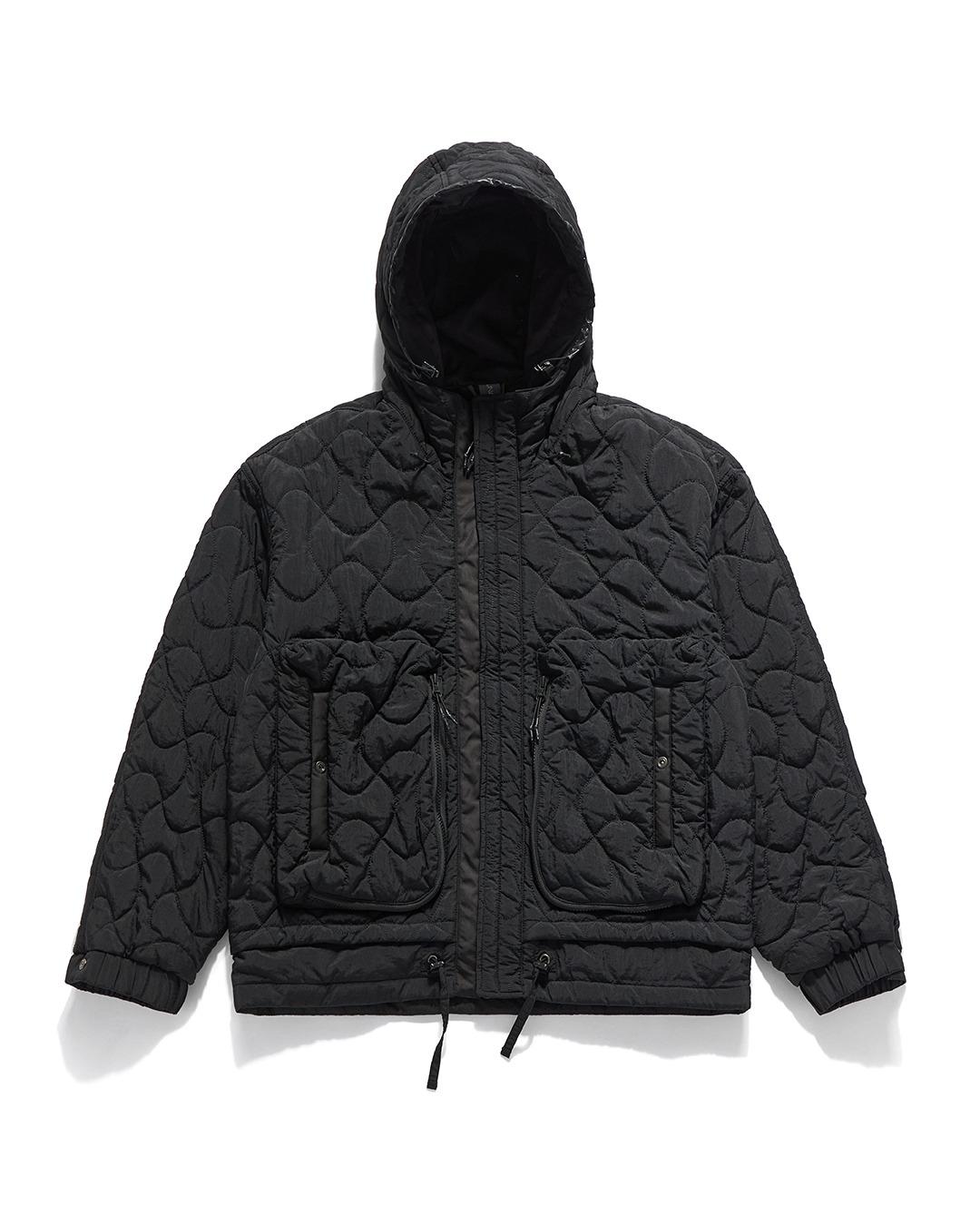 LAYERED QUILTED HOODIE JUMPER / BLACK