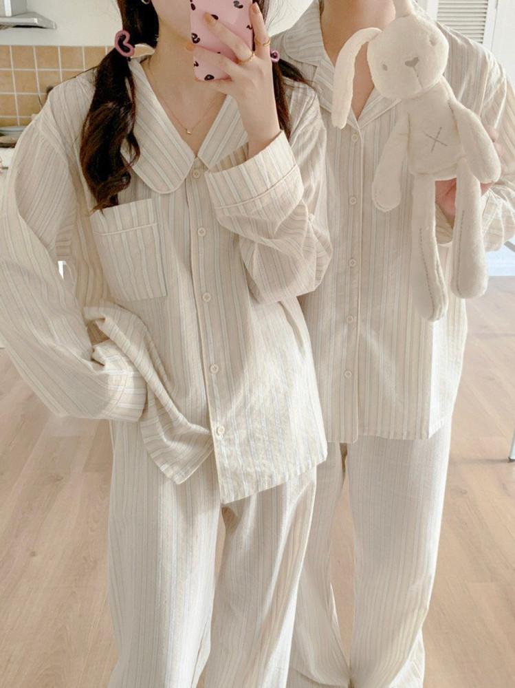 봄 커플잠옷 둥근카라 상하 세트 유주 파자마 홈웨어