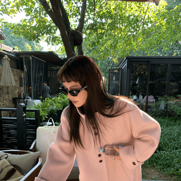 LRIB Standing Collar Powder White Full Wool Double-Sided Wool Coat