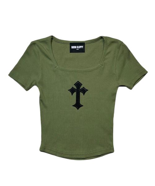 Cross Square Neck T-shirt (Green)
