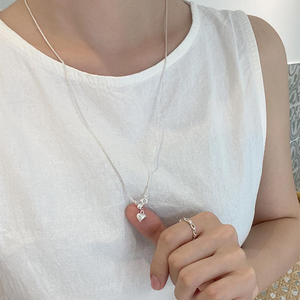 원파인데이 롱 하트 볼 목걸이 길이 조절 실버925 데일리 포인트 은목걸이 미니