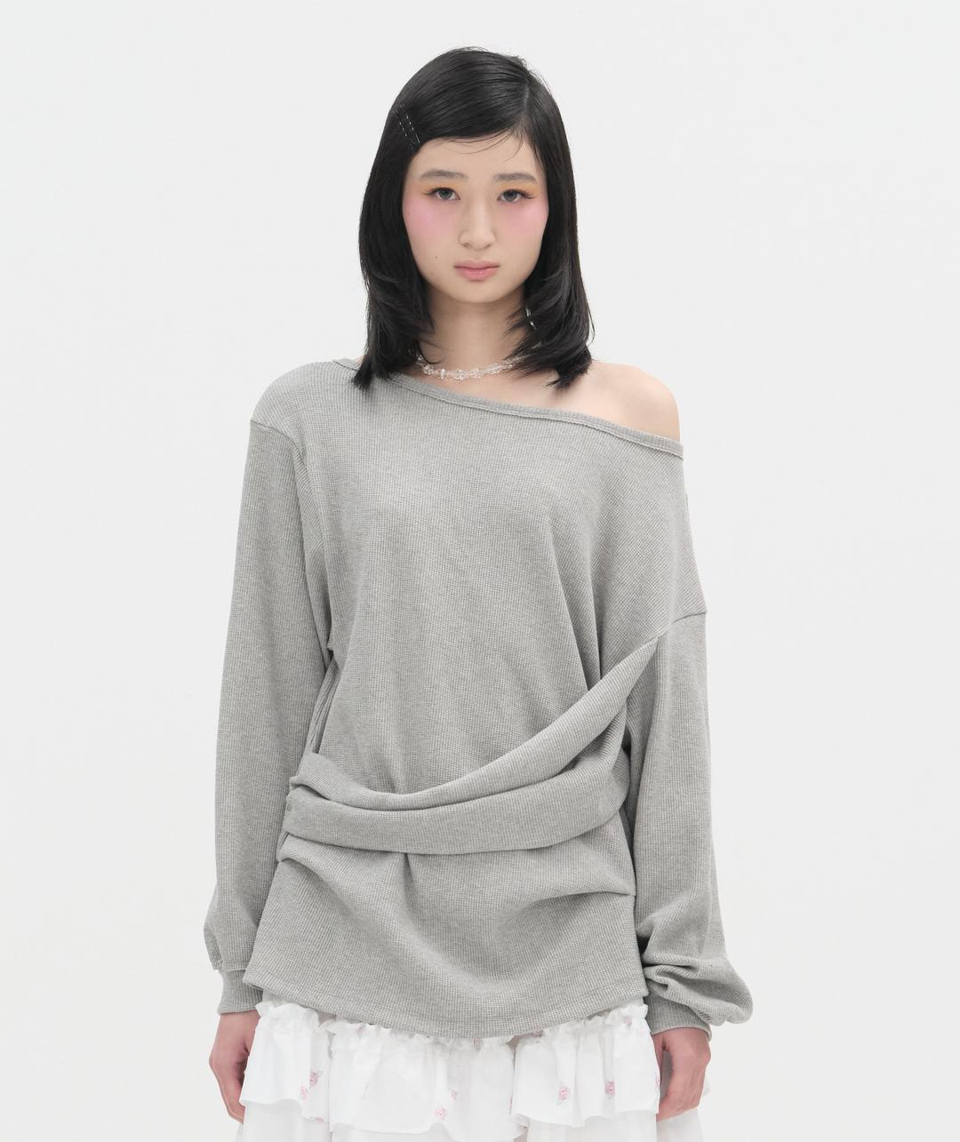 Textured Ruched Off Shoulder Top [Gray]