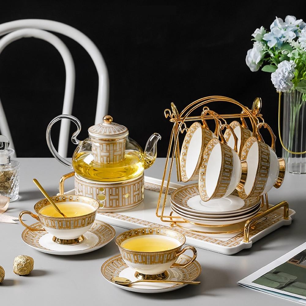 로얄클래식 골드모자이크 티포트 내열유리주전자세트