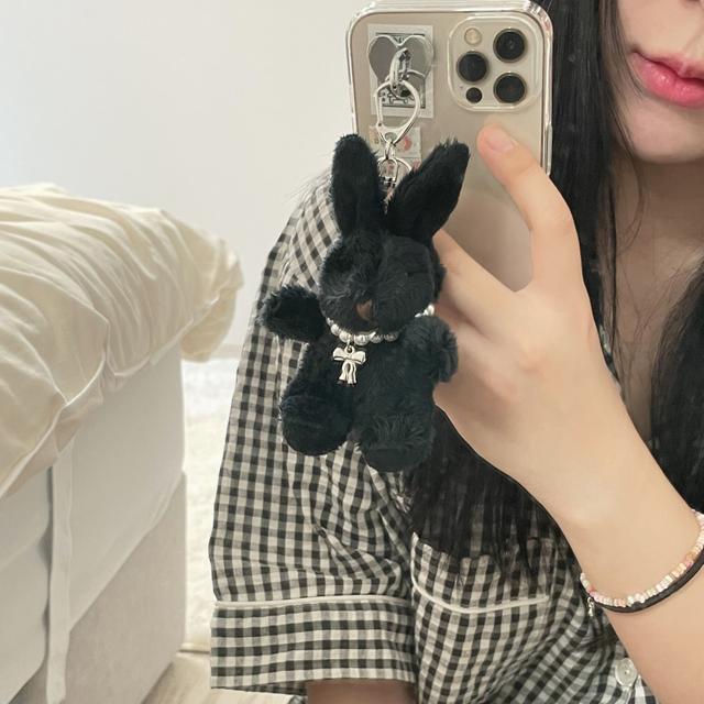 (무배) 키치 실버 리본 검정토끼 키링 키홀더 가방고리