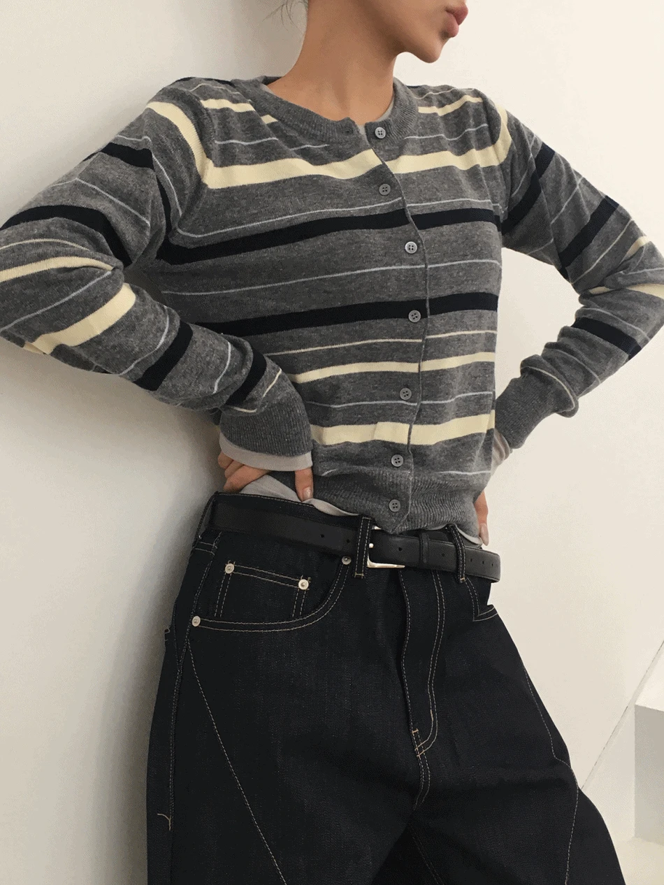 베이 스트라이프 울 가디건 (2color)
