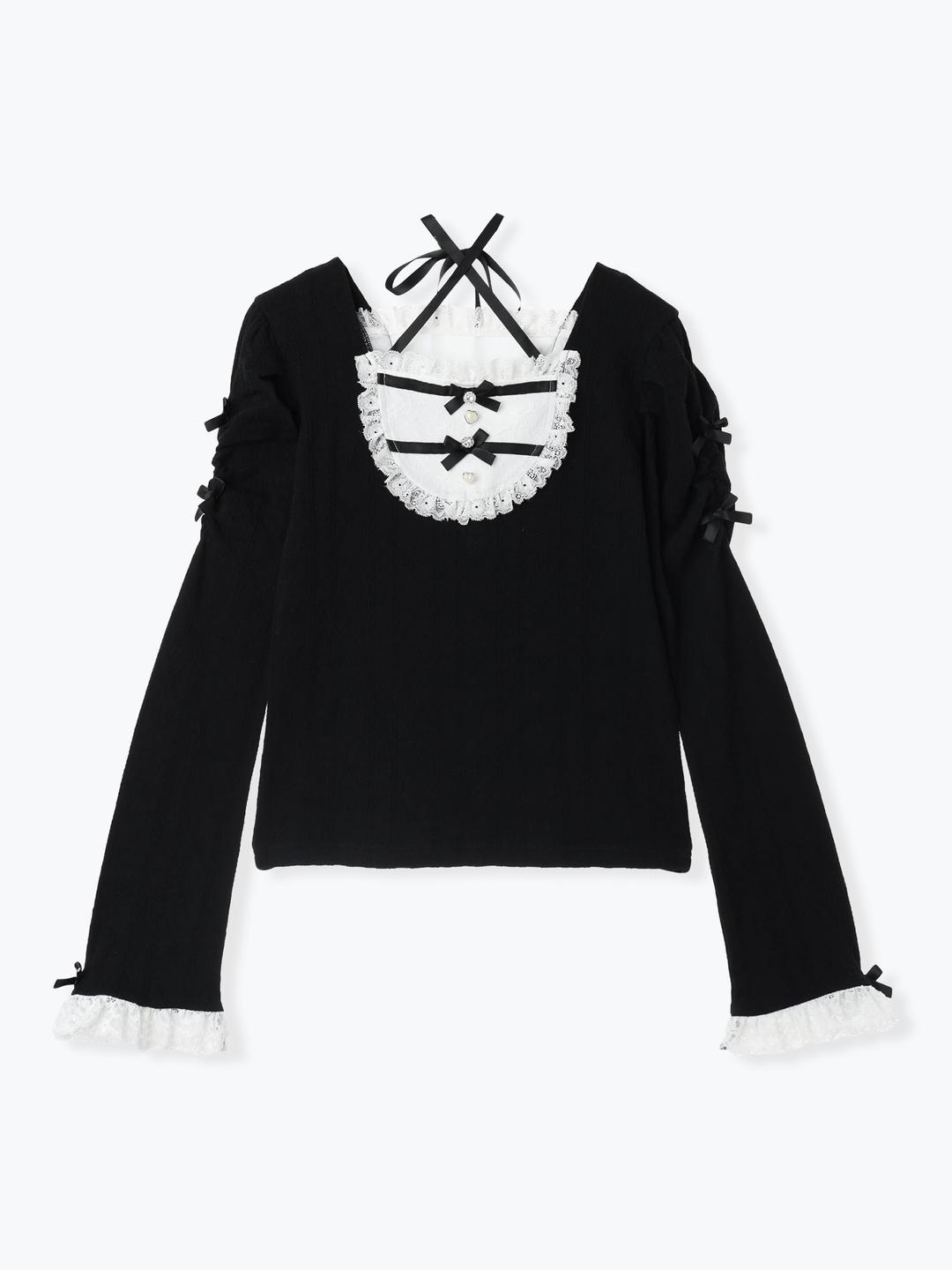 お嬢さんバックレースアップフレアスリーブカットソー