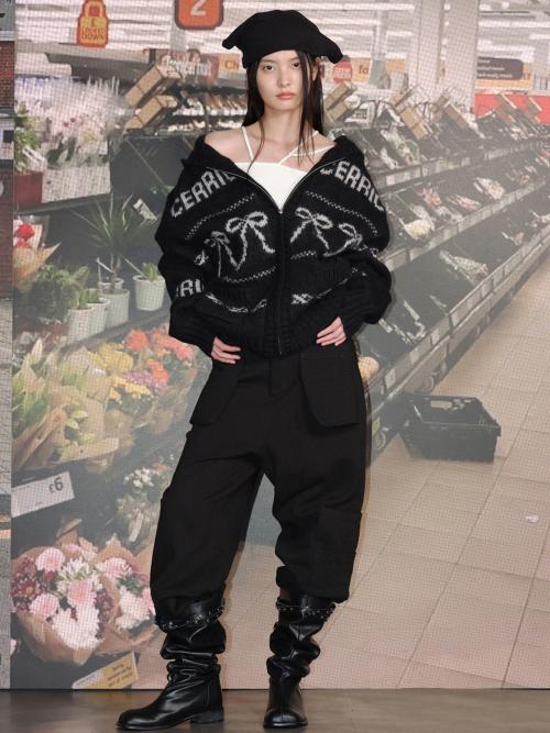 RIBBON COWICHAN ZIP UP / BLACK