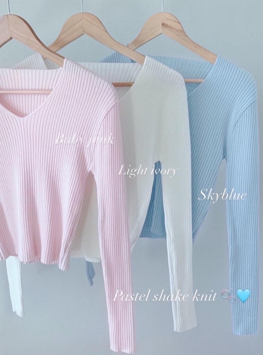 러체 [3col] Pastel milkshake knit 연핑크 아이보리 소라 골지 브이넥 니트