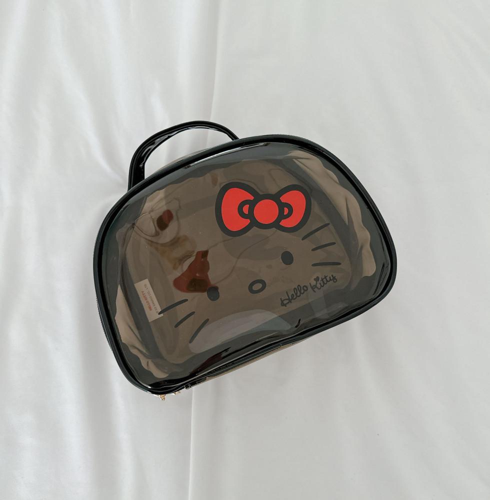 블랙 투명 헬로키티 냥냥 빅 파우치