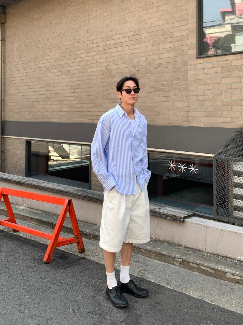 Se loose fit embo stripe shirt