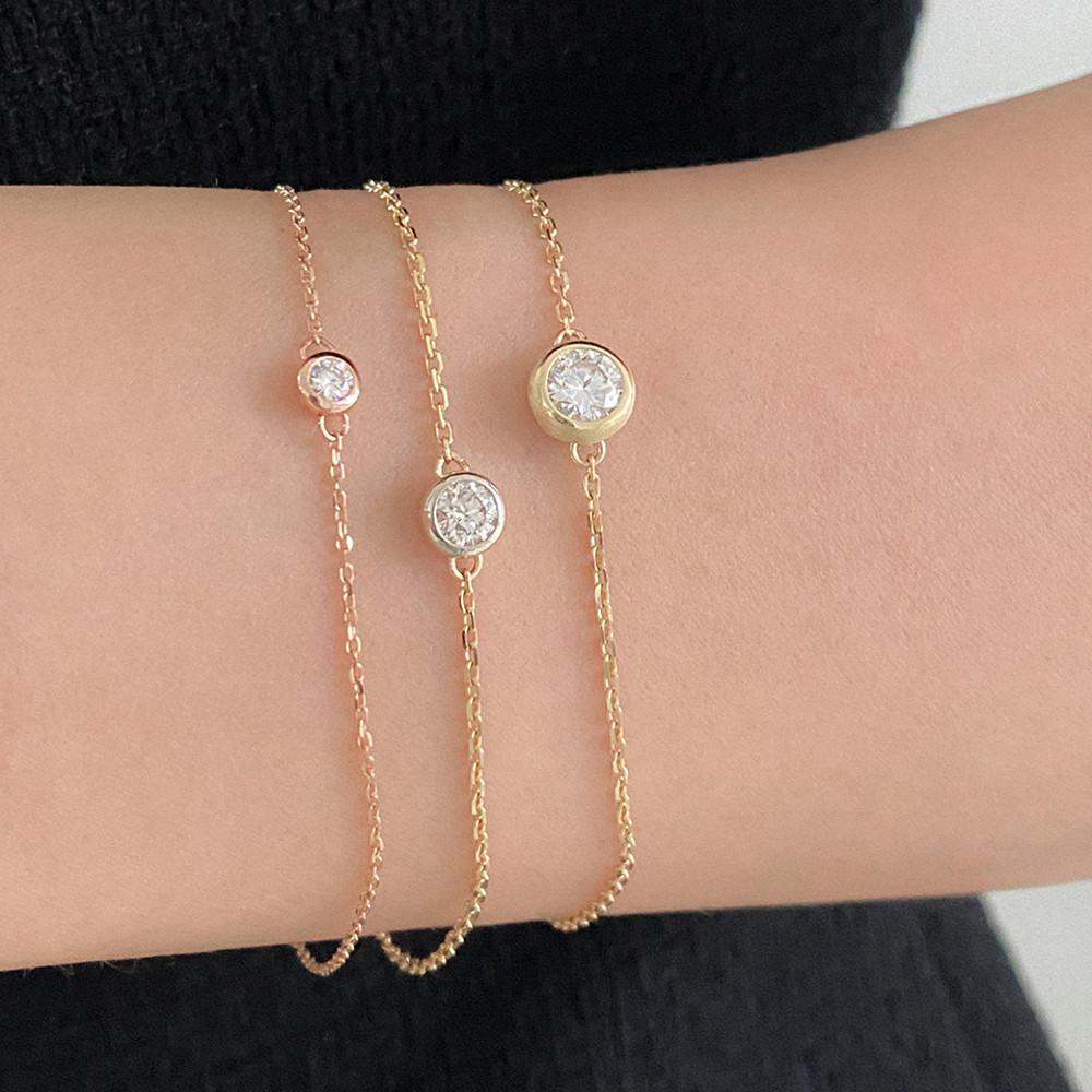 14k 18k ﻿레브 베젤 모이사나이트 팔찌 (1스톤) - 금 다이아 여성 화이트골드