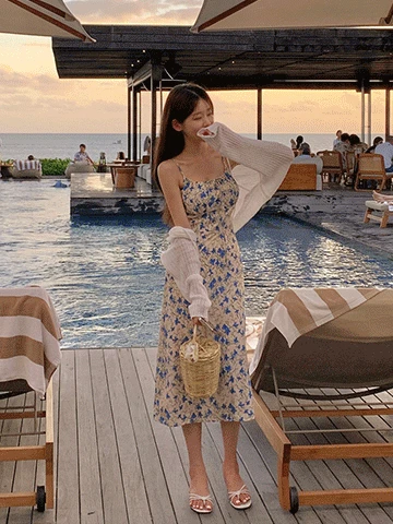 [바캉스룩/체형커버/여리핏] 이프 플라워 나시 원피스