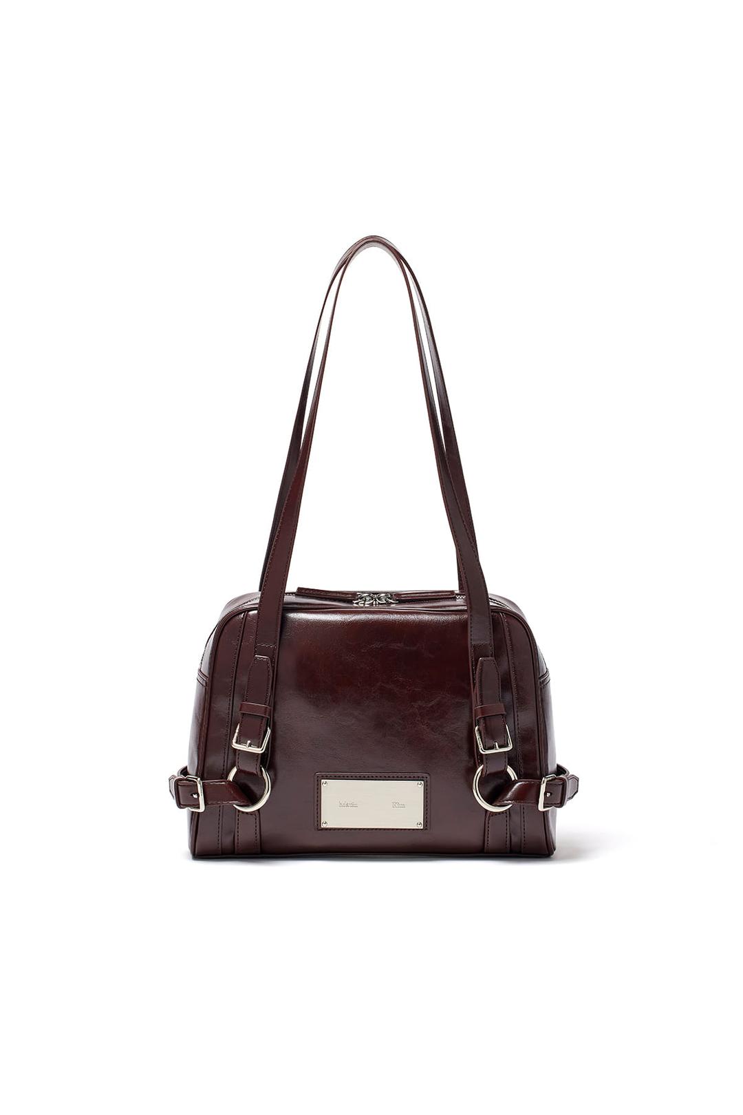 BIKER DETAIL SQUARE SHOULDER BAG IN DARK BROWN