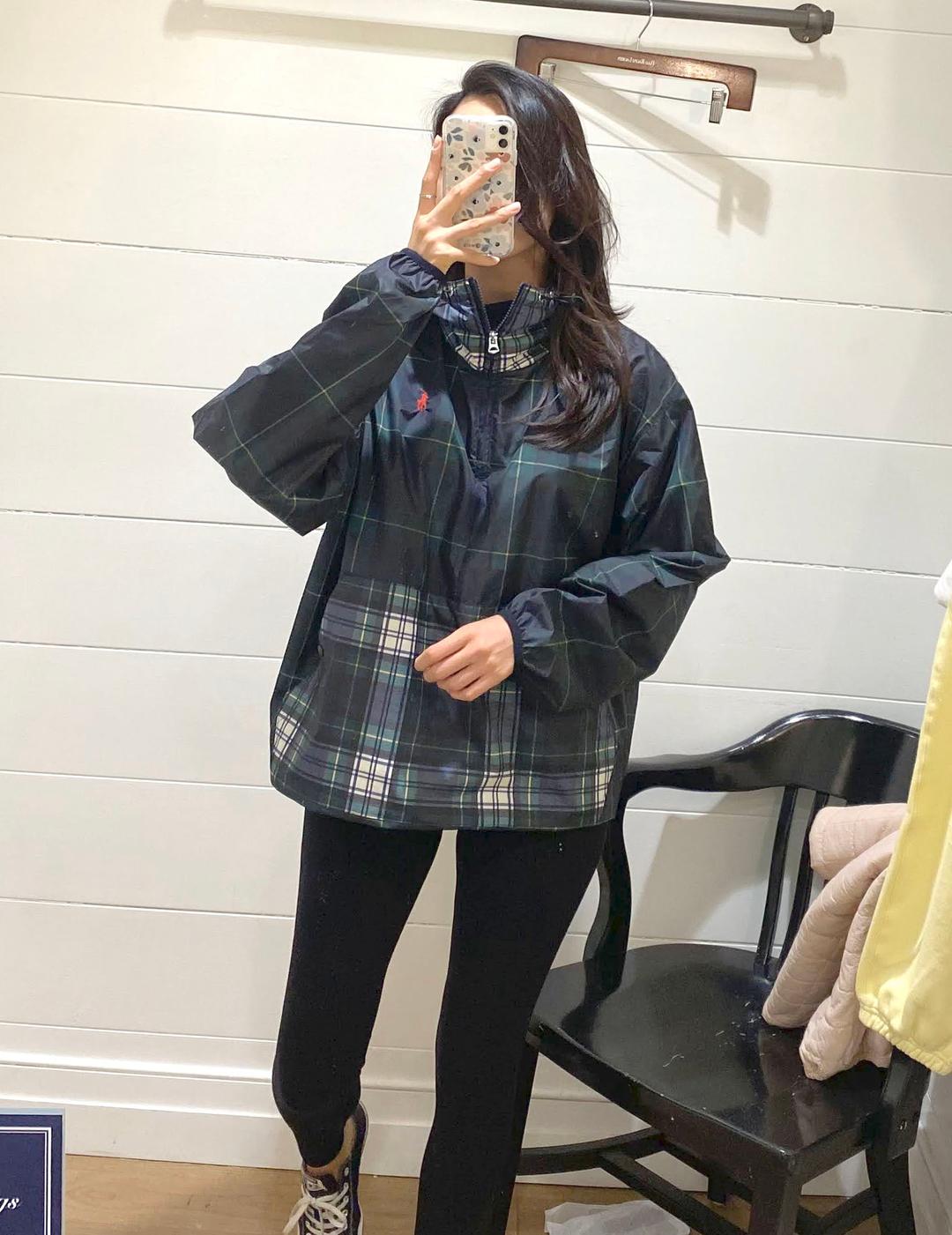 폴로 랄프로렌 남성 포니 자수 체크패턴  반집업 후디