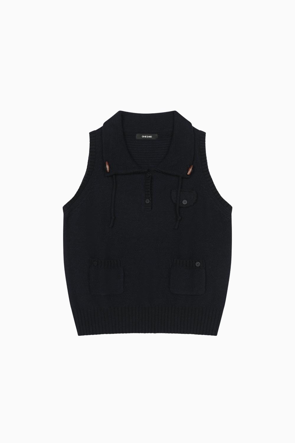 POCKET KNIT VEST, NAVY