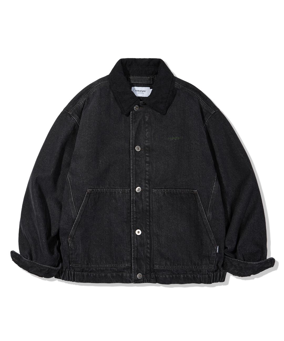 코듀로이 카라 데님 워크자켓_블랙