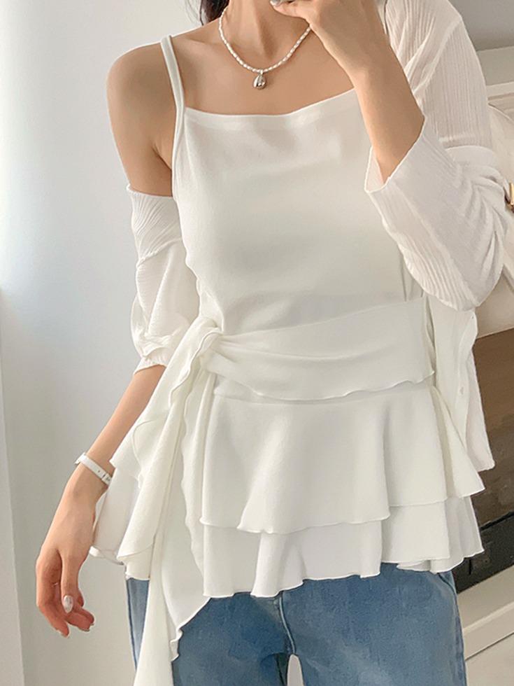 리리앤코 [4천장 돌파✨][무료배송][힙커버템✨/레이어드룩][44-120]  베이블지 스판 캉캉 레이어드 나시(봄-신상-여름-레이어드스타일-데일리룩-유니크룩-출근룩-캐주얼룩-스판나시-자체제작-빅사이즈-120사이즈-무지)