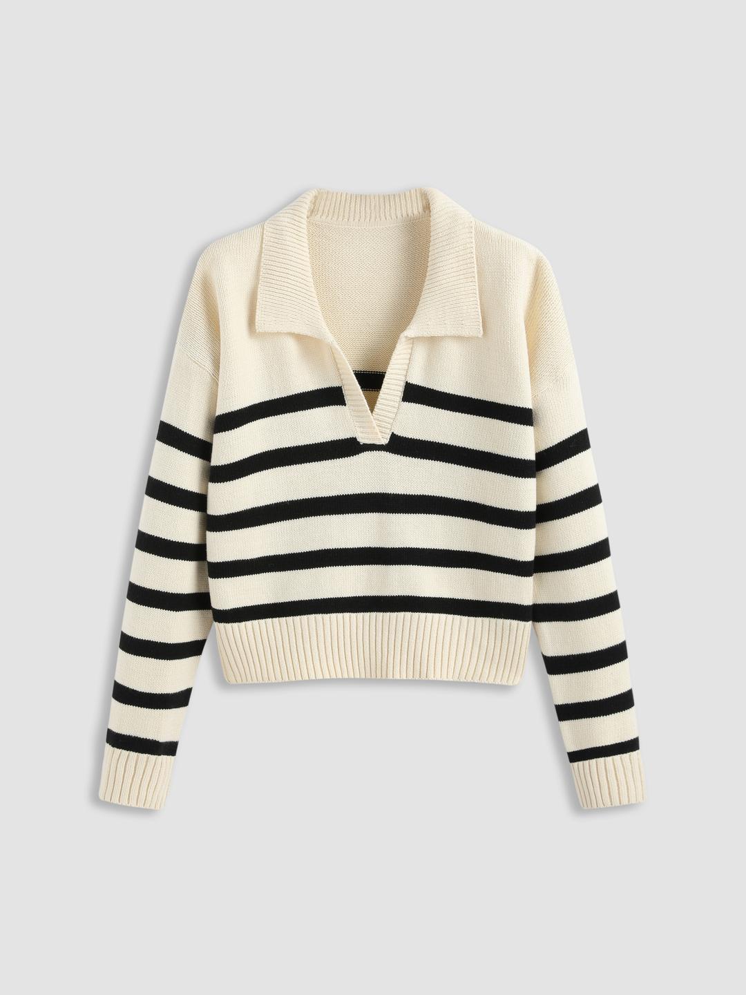 Stripe Collar Knit Polo Top