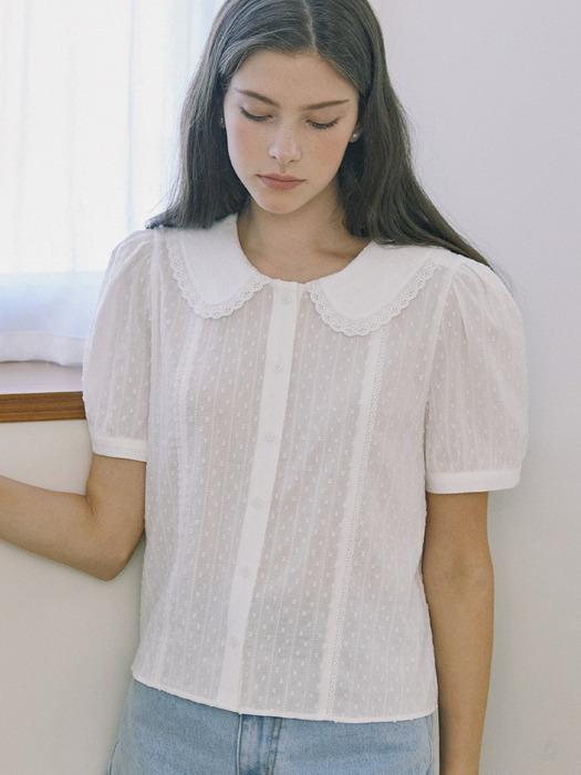 Textured Ruffle Collar Blouse - Ivory