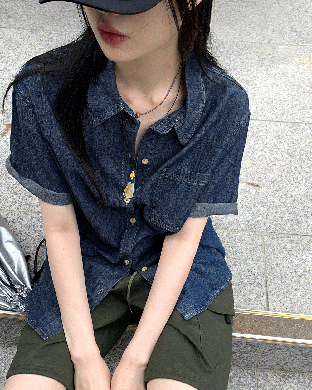 원더원더 [7만장 판매] 퍼즐 박시 데님 반팔 남방 셔츠