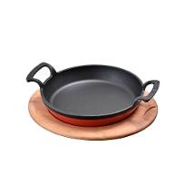 라바 주물 양수 원형 디쉬 팬(H) 레드 20cm 나무받침 포함