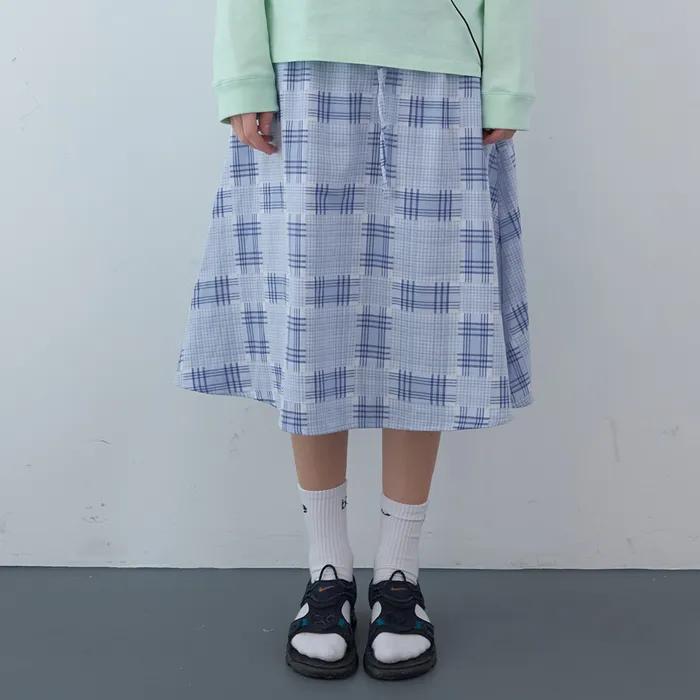 믹스 체크 밴딩 스커트 (Sky)