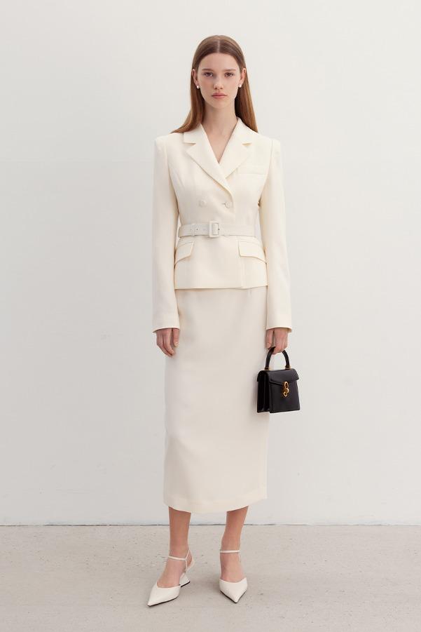 [SET]KAIDA Double breasted tailored blazer + AVIVA H-line long skirt (Ivory)